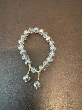 Clear Crystal Bead Bracelet with Gold Accents
